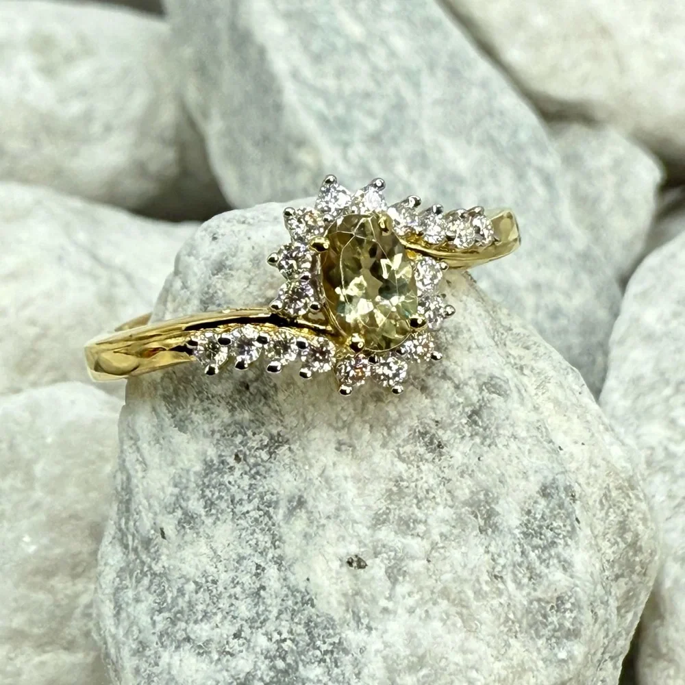 NWT AAA Turkizite & Moissanite 0.90ct Bypass Ring 18K Vermeil YG over 925 Size 9